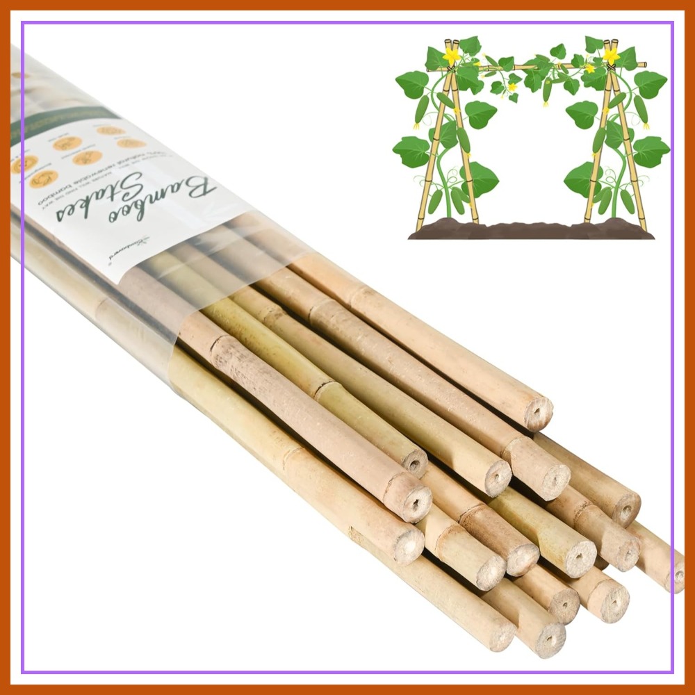 Plant Support Stake - 7ft Bamboo Stakes for Tomatoes, 15-Pack
