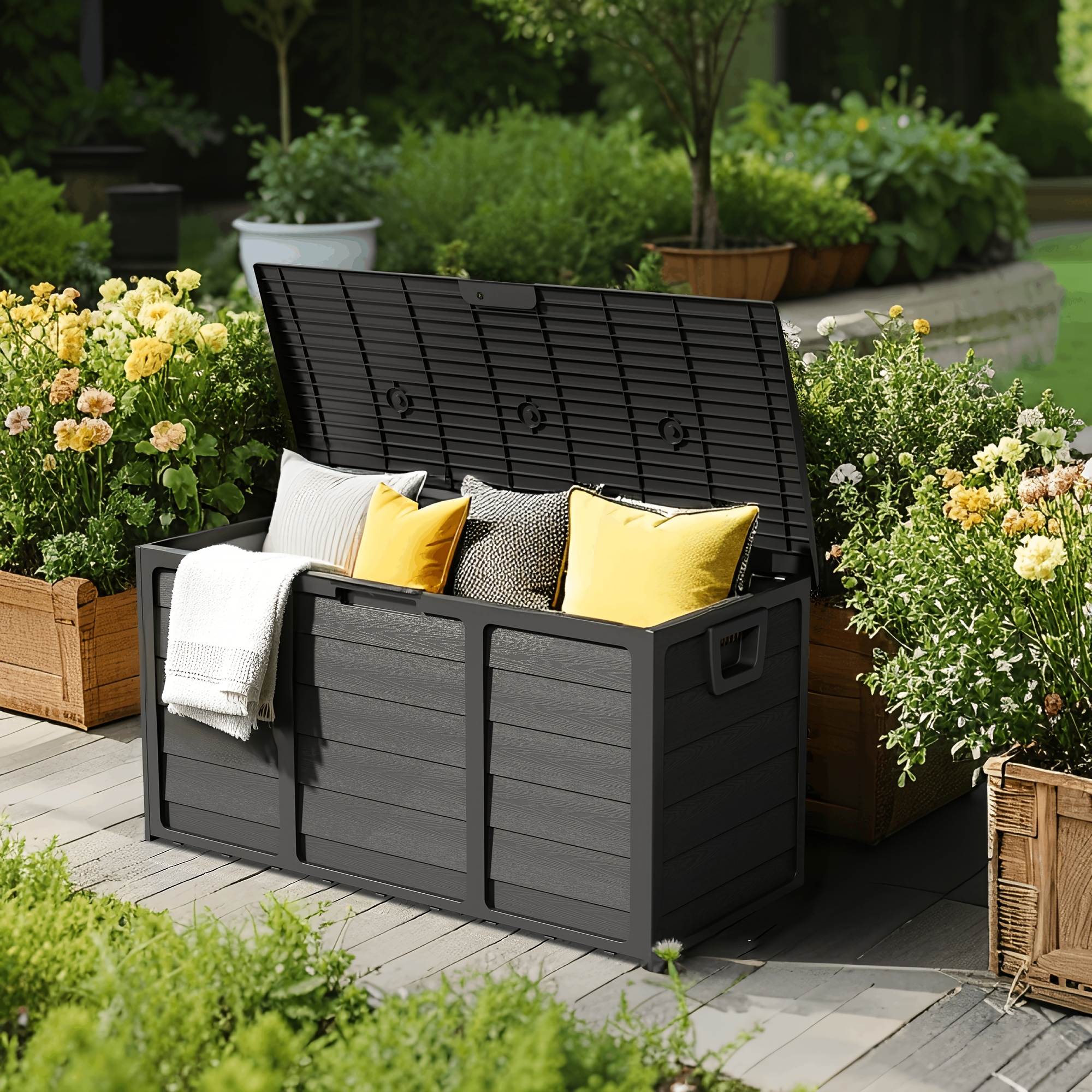 Gardening Tools Rack - Weatherproof Resin Storage, 75 Gallon Weatherproof