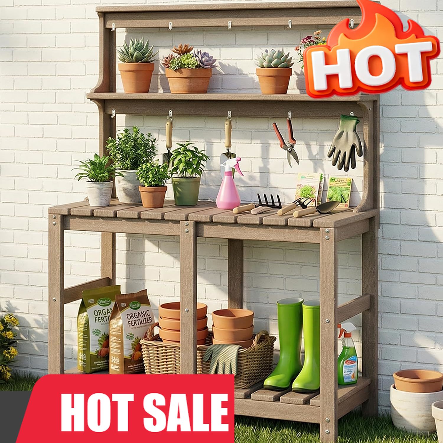 Gardening Tools B&Q - Outdoor Potting Bench with 3 Tier,
