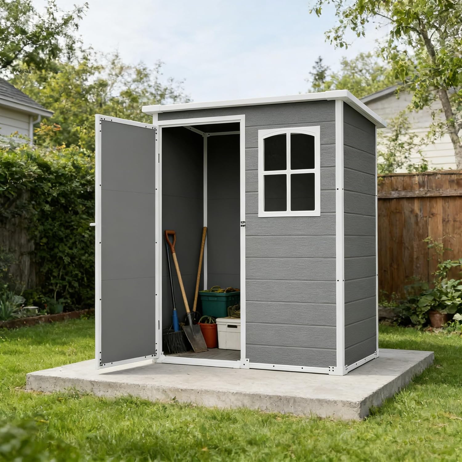Resin Outdoor Storage Shed Kit - Gardening Tools Set avis et prix