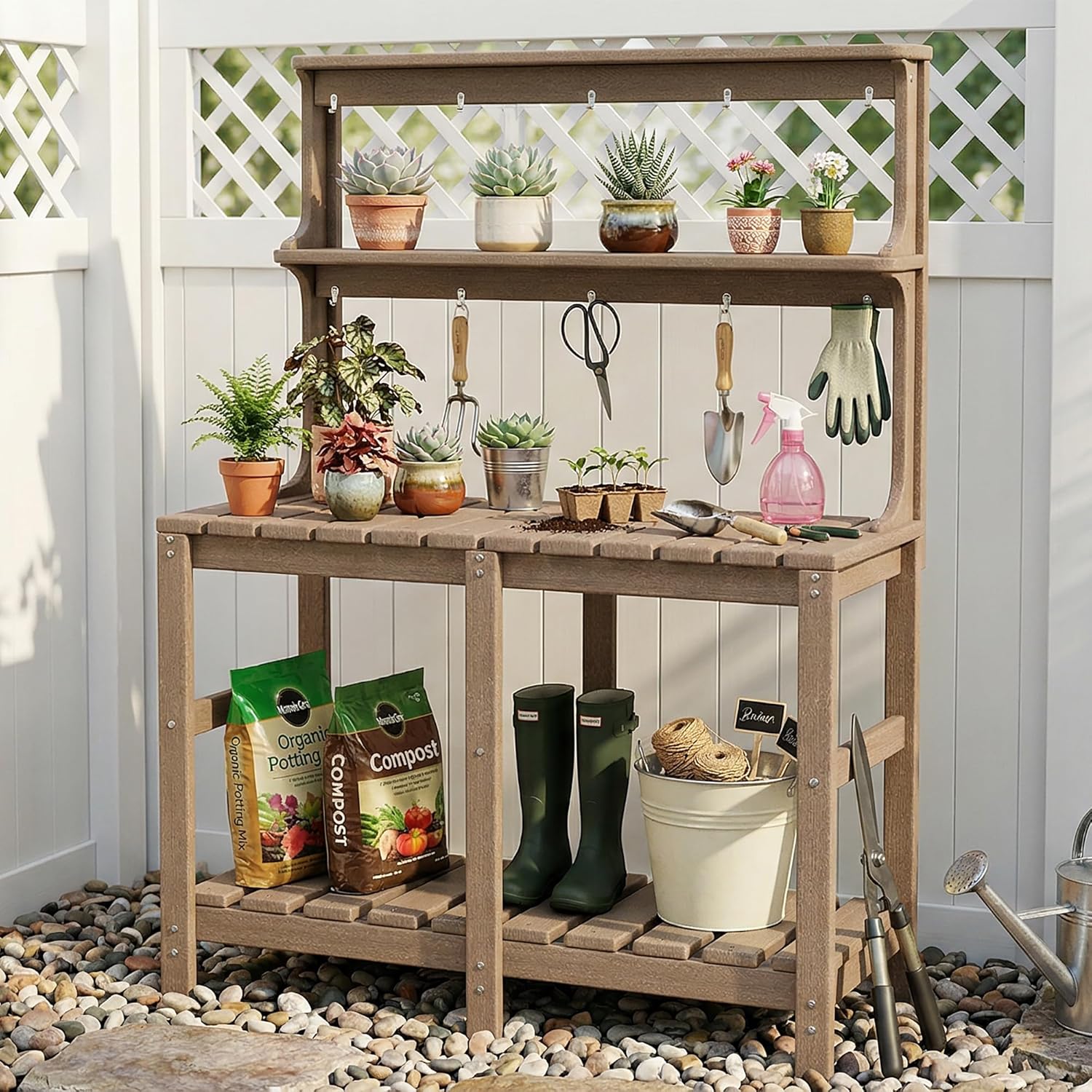 Outdoor Potting Bench with 3 T - Gardening Tools B&Q avis et prix