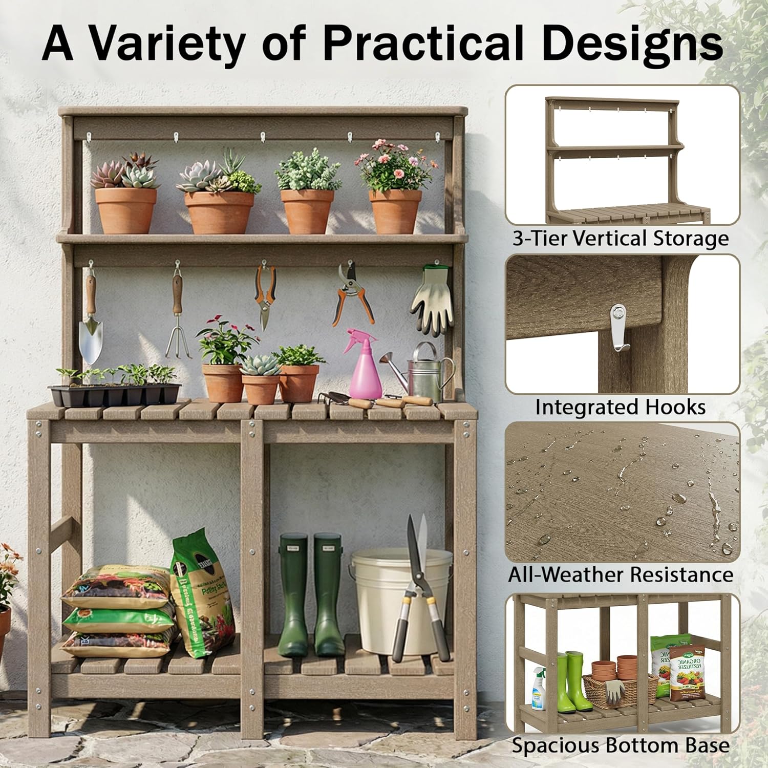 Outdoor Potting Bench with 3 T - Gardening Tools B&Q avis et prix