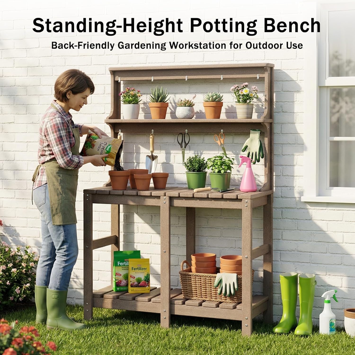 Outdoor Potting Bench with 3 T - Gardening Tools B&Q avis et prix